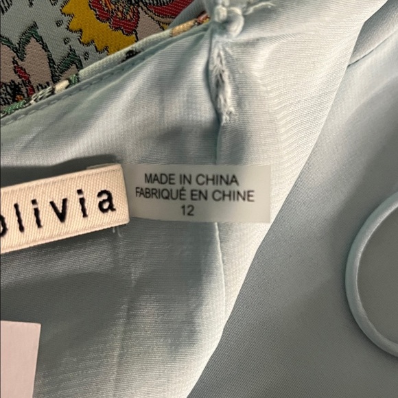 Alice & Olivia Tayla Jacquard Floral Mini Dress Blue Structured NWT Sz 12 - Picture 13 of 14